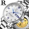 Reloj de Hombre Auténtico Rui Zhi Yuan con Correa de Acero Inoxidable, Reloj de Pulsera Resistente al Agua, Cuero Genuino, Reloj Mecánico Automático Esqueleto para Hombre