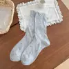 Meias de Novo Estilo para Primavera e Verão para Mulheres, Meias Finas de Algodão Penteado de Cano Médio com Padrão Floral de Rosas, Meias Longas Doces e Versáteis para Meninas