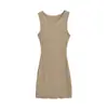 Vestido de Punto Acanalado sin Mangas de Cuello Redondo, Chica Atractiva Pura, Nuevo Estilo de Verano, Elegante Ajustado, Vestido Corto Bodycon Petite