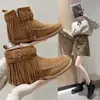 Comercio Exterior Talla Grande Transfronterizos Retro Otoño e Invierno Botines Mujer Hebilla de Cinturón Costura Borla Retro Botines Planos Cortos
