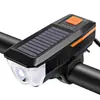 Faro de bocina solar transfronterizo más vendido con pantalla de potencia, luz brillante de alto lúmen para ciclismo nocturno, luz de bocina de tono agudo
