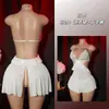 Conjunto Uniforme de Tres Puntos con Tirantes de Encaje Sexy para Mujer, Camisón de Encaje Puro Ultra Delgado de Verano con Tirantes Finos
