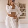 Conjunto de Três Peças 2024Wish de Tops e Calças, Conjunto Casual de Tricô Jacquard Branco para Mulheres, Pode Ser Usado Fora