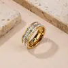 Novo Anel de Ouro Rosé 18k Anel com Duas Fileiras Cravejado de Diamante Anel de Dedo Feminino Moda Aço Titânio Ouro Colorido Estilo Coreano Joias Atacado