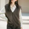 Nuevo Chaleco Cardigan de Punto con Cuello en V de Lana Cachemira Otoño/Invierno 2026 Chaleco sin Mangas Cepillado Top