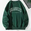 Moletom estampado Los Angeles, moletom casual de manga longa com gola redonda para inverno e outono, algodão cáqui grafite branco feminino