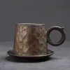 Conjunto de Xícara e Pires para Café Torneado em Forno, Xícara Criativa de Cerâmica para Latte Art, Caneca Retrô de Grés, Copo de Água, Xícara com Alça de Gancho