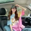 Camiseta de Algodão Puro Ombré de Cor Gradiente de Manga Curta para Mulheres, Top Slimming de Comprimento Médio Estilo Europeu Oversized Trendy