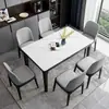 Conjunto de mesa de jantar e cadeiras de mármore estilo italiano, mesa de jantar moderna para uso doméstico, madeira maciça, adequado para apartamentos pequenos, design de luxo leve, mesa de jantar retangular estilo ocidental