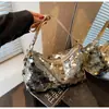 Bolsa Ocidental de Alto Padrão Transfronteiriça Feminina de Grande Capacidade 2025 Nova Nicho Bolsa de Ombro Sob o Braço Bolsa Almofada de Lantejoulas