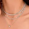 Nova Joia de Moda Transfronteiriça Europeia e Americana, Corrente Elegante de Clavícula Feminina com Cravação de Diamantes de Nicho, Design em Camada Dupla com Colar Cravejado de Diamantes