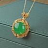 Colgante Incrustado de Calcedonia Verde Hielo de Alta Calidad, Colgante Sencillo de Oro Antiguo Vintage con Cadena, Suministro para Transmisiones en Vivo, Envío Directo de Una Pieza