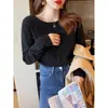 Suéter de Punto con Cuello Redondo Estilo Coreano para Mujer, Nuevo para Primavera 2026, Camiseta Base Engrosada Cálida con Forro Polar, Top Simple para Llevar por Debajo