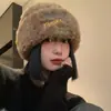 Gorro de Lana Peludo para Mujer Estilo Coreano Versátil Engrosado Protección contra el Frío Gorro Cálido para Orejas Circunferencia de Cabeza Grande Gorro de Punto