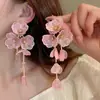 Pendientes de Borla de Flor de Tela con Diamantes Incrustados de Aguja de Plata, Pendientes Dulces, Frescos y Versátiles, Pendientes de Moda y de Alta Gama