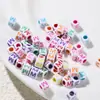 6*6mm Abalorios Acrílicos de Agujero Grande Cuentas Sueltas Coloridos Goteo de Aceite Letras Inglesas Cuentas Cuadradas Material para Manualidades con Cuentas