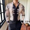 Cross-border Nova lapela masculina não passável camisa de manga comprida tendência impressão digital casual camisa fina 3007