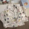 Conjunto de Pijama de Três Peças Menina Celebridade da Internet Algodão Nuvem, Estilo Fino de Manga Longa com Gola Reversível para Primavera e Outono, Conjunto de Roupa de Casa para Estudante Infantil