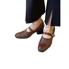 Zapatos de tacón alto vintage de piel de oveja súper suaves para mujer, punta redonda, tacón grueso, zapatos sencillos de una sola pieza, punta redonda, adelgazantes, con correa de hebilla, zapatos Mary Jane