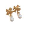 Novo estilo chinês retro arco brincos de pérola 925 anti-prata agulha nicho design elegante all-match brincos doces para as mulheres
