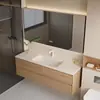 Juego de gabinete de baño de madera natural estilo japonés con lavabo integrado de losa de roca doblada en caliente, gabinete de baño, gabinete para lavabo