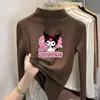 Camiseta interior básica de manga larga con estampado y forro polar para niña, nuevo estilo 2026, top interior versátil ajustado para otoño, adecuado para niños de talla mediana y grande