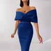 Moda Femenina Europea y Americana Otoño Nuevo Estilo Vestido Elegante de Hombros Descubiertos de Cintura Alta con Cinturón 2026