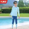 Traje de Baño Infantil para Niños de Dos Piezas Manga Larga Pantalón Largo Estilo Nuevo de Verano para Niños Mayores Conjunto de Baño Protector Solar