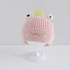 Touca de tricô infantil de sapo com coroa de desenho animado, design de olhos 3D, aba dobrada, gorro de inverno macio e quente