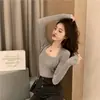 Suéter Super Quente Gola Quadrada Camiseta Base Feminina Roupa Íntima Outono Inverno Emagrecimento Fashionável Estilo Outono Primavera Versátil Top Tricotado