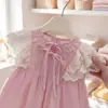 Vestido Rosa Dulce Estilo Coreano para Niñas Verano 2026 Ropa Infantil Vestido Princesa de Encaje con Mangas Volantes para Bebé