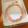 Pulseira quadrada de flor de zircônia, pulseira de luxo leve de nicho, estilo de corte requintado de alta qualidade, joias elegantes e da moda para atacado