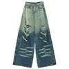 Jeans vintage rasgados degradados para hombre y mujer, nuevo corte holgado, adelgazantes, versátiles, pantalones largos rectos de pierna ancha con caída, largos