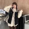 Chaqueta Corta de Algodón en Stock 2026 Invierno Nuevo Estilo Forro Polar Holgada Estilo Coreano Denim Engrosado Abrigo con Cuello de Piel para Mujer