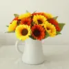 Ganando de un solo golpe, Hogar de Girasol de Gama Alta Fotografía Exterior Paisajismo Adornos Decorativos, Flores Simuladas, Arreglos de Flores Artificiales