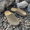 Versión de Zapatillas Muller de Piel de Vaca Importada de Un Pedal y Medias Zapatillas de Piel de Vaca Ternera Baotou Bucken Zapatillas Perezosas para Pareja