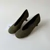¡Diseño de Nicho! Zapatos de Abuela Retro Verdes de Punta Redonda con Tacón de Aguja y Boca Baja, Zapatos Pequeños de Piel, Zapatos de Vestir