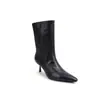 Botas de mujer minimalistas europeas y americanas de punta fina para ir al trabajo, botas de moda slip-on de tacón de aguja para comercio transfronterizo, botas de cuero negro para comercio transfronterizo