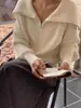 Cárdigan Suéter para Mujer Invierno Nuevo Estilo Coreano Solapa Grande Cremallera Color Sólido Perezoso Suave Holgado Tejido