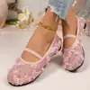 Zapatos planos de malla de encaje transfronterizos para mujer, talla grande, punta redonda, escotados, de calidad de exportación, suela plana, casual, transpirables, estilo ballet, mocasines elásticos