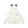 Chaqueta de Algodón con Capucha y Estampado de Huellas de Perro por Todas Partes con Orejas de Perro para Mujer, Abrigo de Algodón Grueso Cálido de Estilo Coreano Holgado para Invierno