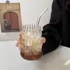 Taza de Café de Vidrio de Borosilicato Alto con Forma de Nube con Popote, Vaso para Jugos, Vaso Espiral, Vaso Gordito para Bebidas Frías, Taza para Té de Leche
