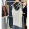 2026 Camisola de Punto Sencilla en Blanco y Negro con Bloques de Color para Mujer, Nuevo Estilo de Verano, Ropa Exterior, Top sin Mangas Estilo Chanel