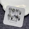 Unha Falsa Escura Cool Preto Degradê Desfiado Branco Nail Art Feito à mão Acabado de usar armadura removível