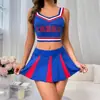 Fábrica Aliexpress Transfronterizo Nuevo Estilo Uniforme de Porrista para Mujer Azul Fresco y Blanco Ajustado Sexy Conjunto de Uniforme