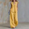 Traje Casual de Lino y Algodón para Mujer con Mangas Plisadas, Color Sólido, Cuello en V, Nuevo, Transfronterizo Europeo y Americano, Sitio Independiente de Amazon 2026
