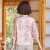 Blusa de gasa estilo chino nuevo para mamá, ropa holgada estampada para mujer de mediana edad y anciana, blusa de manga media que cubre el vientre para mujer