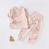 Ropa para Bebé Primavera y Otoño Algodón Puro Pijama Separado para Bebé Pantalones de Cintura Alta Protección de Barriga Conjunto de Ropa de Otoño para Bebé Recién Nacido