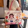 Bolsa de Lona Cartoon Fofa Coreana para Mulheres com Bom Acabamento Bolsa de Ombro com Zíper para Estudantes Indo para a Aula Bolsa de Grande Capacidade Bolsa Tote