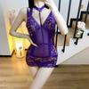 Lencería Sexy Vestido Bodycon Transparente de Encaje con Escote en V Profundo con Cuello Halter y Diseño Strapless para Mujer